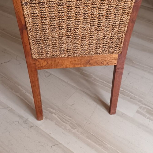 Armchair made of solid wood with woven coconut back like new