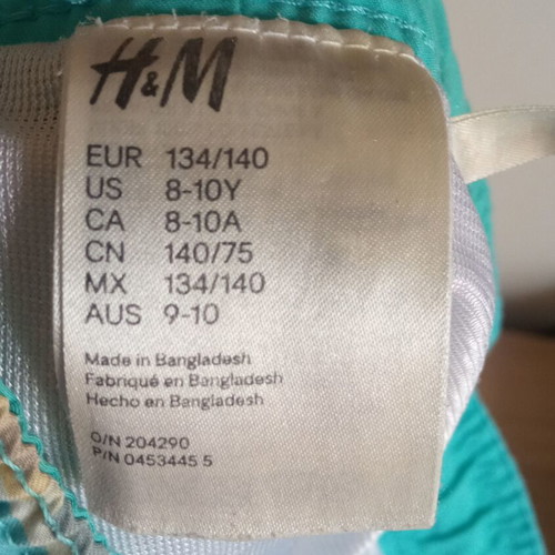 H&M kids swimwear used, white and blue, missing cord