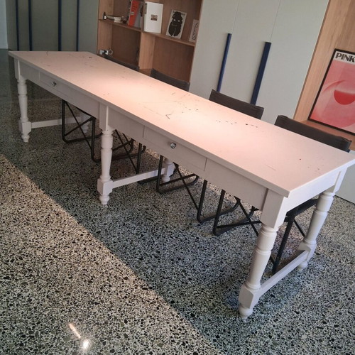 Wooden white dining table with drawers used