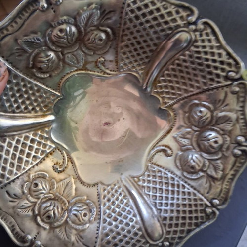 Vintage handmade fondue tray with embossed roses, like new