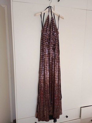 Lace Small Maxi Dress Like New Black and Gold