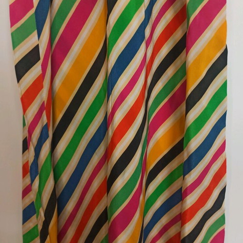 Striped multicolored midi dress with satin texture one size