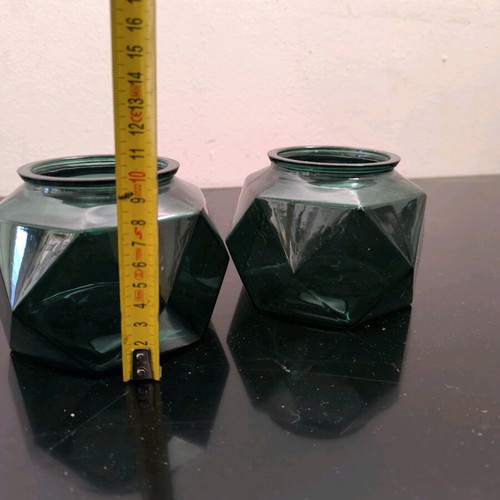 Glass jars in emerald color like new, set of 2