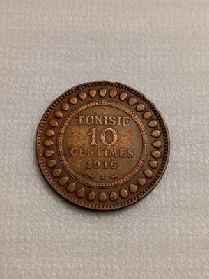 Χάλκινο νόμισμα Τυνησίας 10 centimes 1916 μεταχειρισμένο, περίοδος γαλλικού προτεκτοράτου