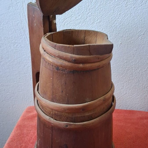 Wooden jug 1910 with handmade nails and state control stamp