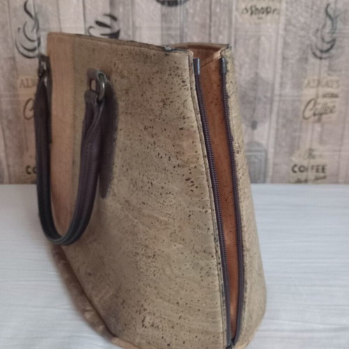 Montado natural cork shoulder bag, beige and brown