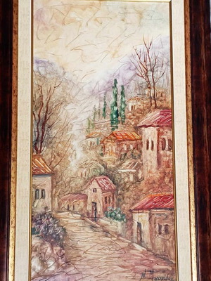 Oil painting Niki Mavridou new, spatula 47x77 with frame