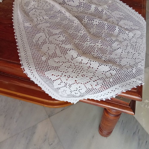Large handmade crocheted table runner, 60x166 cm