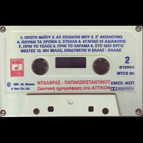 Dalaras - Papakonstantinou Live Recording at Attikon used, 2 cassette tapes