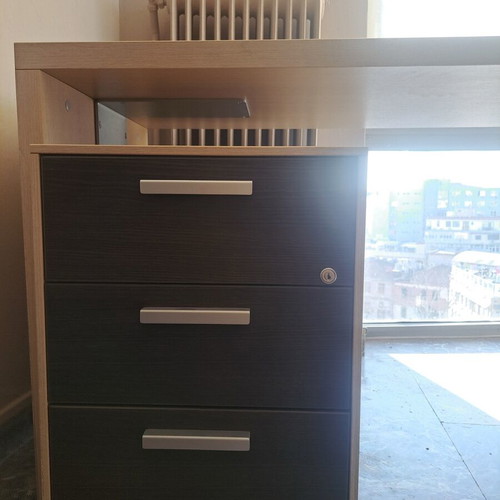 Office furniture set used, corner desk with 3 chairs and storage