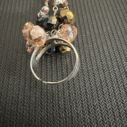 Statement ring with hanging crystal beads, like new, adjustable