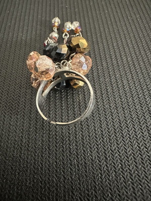 Statement ring with hanging crystal beads, like new, adjustable