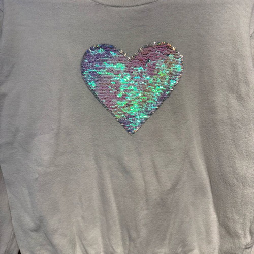 H&M white knitted sweater with color-changing sequin heart, like new