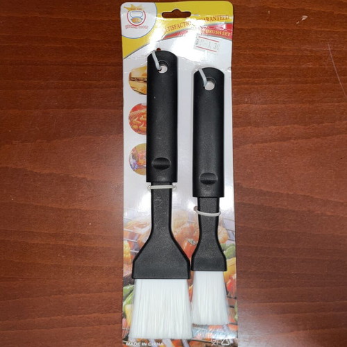 Kitchen brush set 2 pcs for BBQ, black handles, white bristles