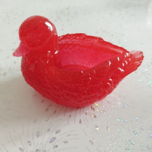 Red duck candle holder with gold dust made of liquid glass new