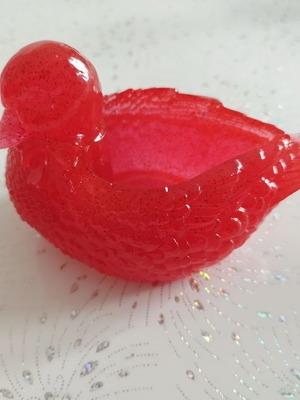 Red duck candle holder with gold dust made of liquid glass new