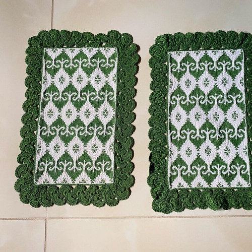 Small handmade doilies with counted embroidery and lace like new
