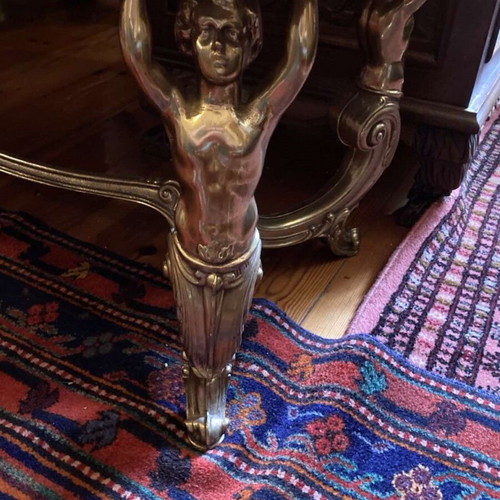 Vintage coffee table with natural onyx and bronze base