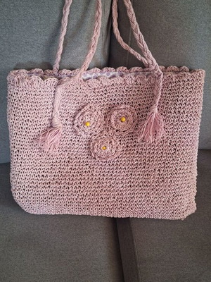 Handmade beach bag new lilac with 3 flowers