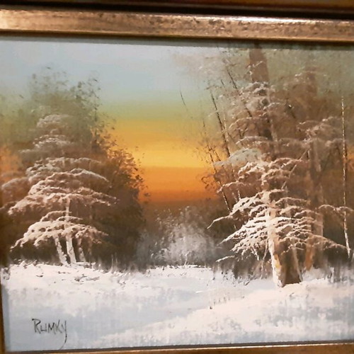Painting Snowy Landscape Rumky new on canvas 37x32 cm