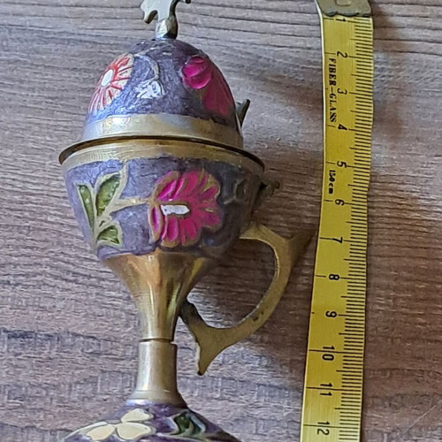 Art et Lumiere incense burner used, solid brass with enamel and floral designs