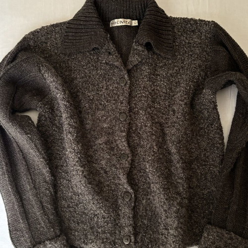 Wool cardigan women with collar like new, black and gray, size L
