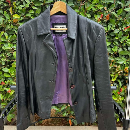 Rollini 100% leather women's jacket used, size M, black-purple