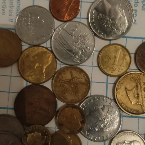 Coins used, 200 pieces from around the world