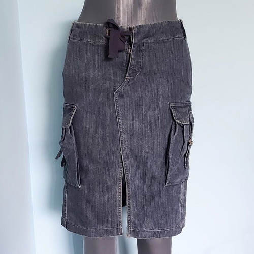 Φούστα denim Mango XS/S σαν καινούργια, ασύμμετρο σχέδιο με τσέπες