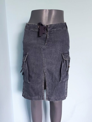 Φούστα denim Mango XS/S σαν καινούργια, ασύμμετρο σχέδιο με τσέπες