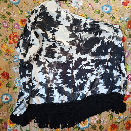 Mat Fashion plus size blouse with fringes, black and white