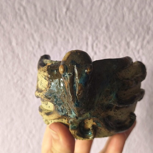Handmade ceramic octopus cup with handle