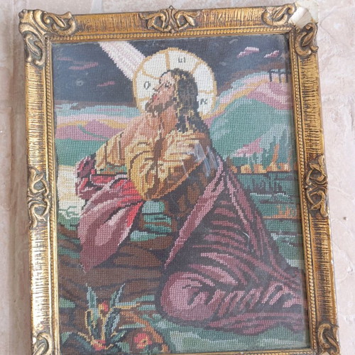 Handmade embroidery Jesus Christ used in golden frame 28×35