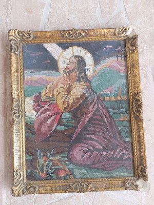 Handmade embroidery Jesus Christ used in golden frame 28×35