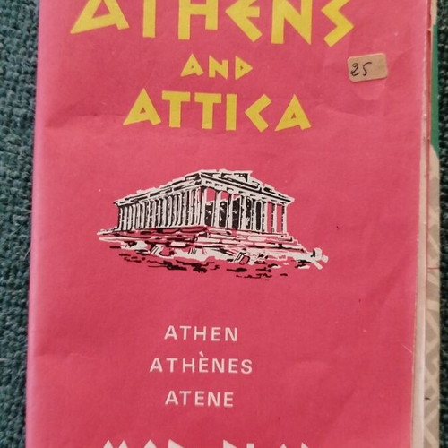 Athens and Attica map used, vintage 1950s