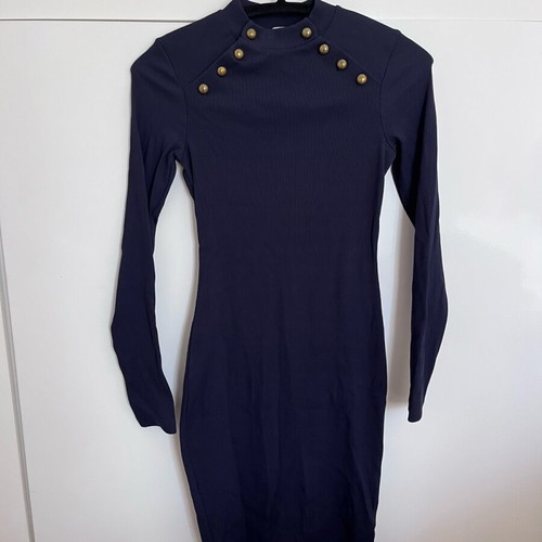 H&M Elastic Dress Dark Blue Used With Gold Buttons