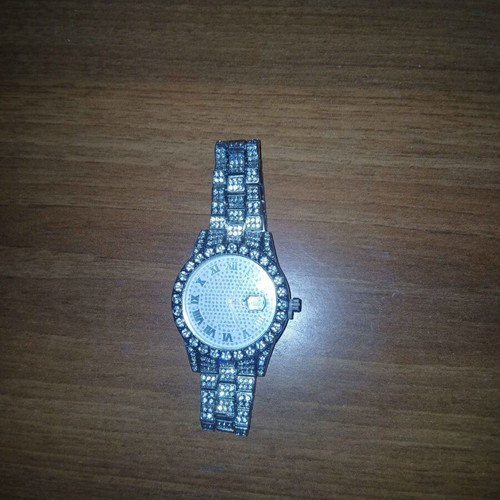 Iced Out men's watch like new, silver, decorated with stones