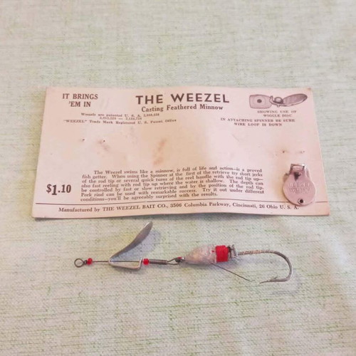 The Weezel Casting Feathered Minnow vintage fishing lure used