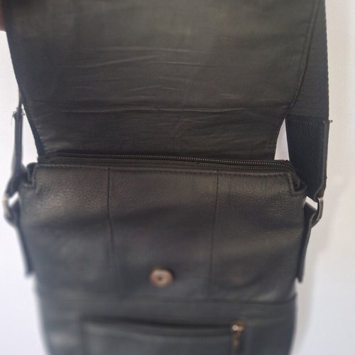 Men's black leather shoulder bag, custom made