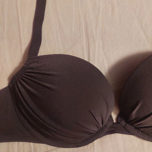H&M bikini top with triple push-up and underwire, size 70B, grey and brown