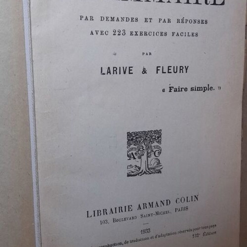 L'Année Préparatoire de Grammaire 1933 French grammar book like new