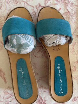 Leather summer sandals size 38 like new, turquoise
