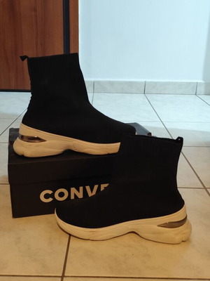 Fabric sock-type sneakers used, size 38, black and white