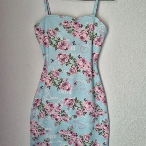 Floral Bodycon Dress Laleto Army turquoise with roses new