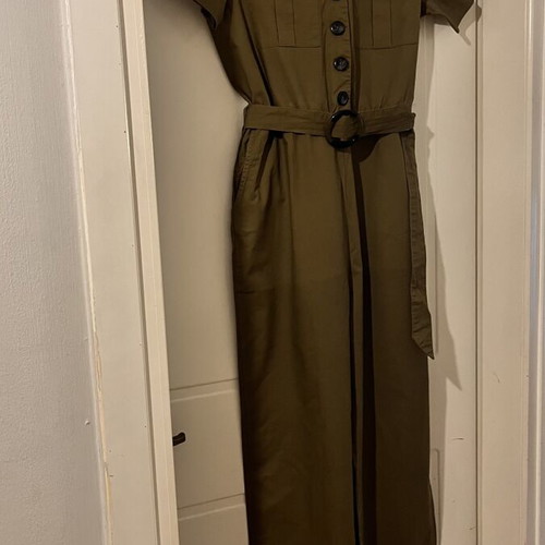 Only cotton jumpsuit with buttons and belt, brown green
