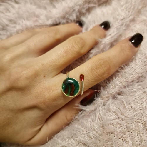 Ring with liquid glass new handmade