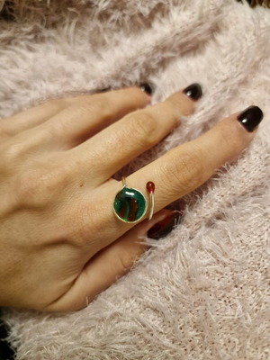 Ring with liquid glass new handmade