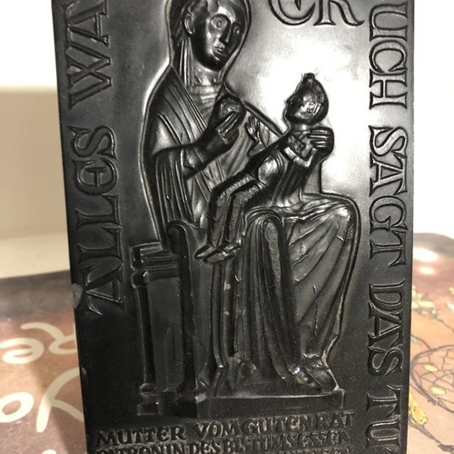 Religious plaque German Virgin Mother Mary used, resin stone