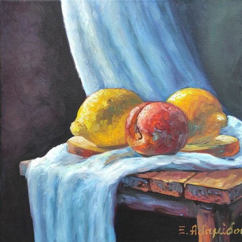 Oil painting on canvas 30x30 "Atheati Matia" by Xenia Adamidou