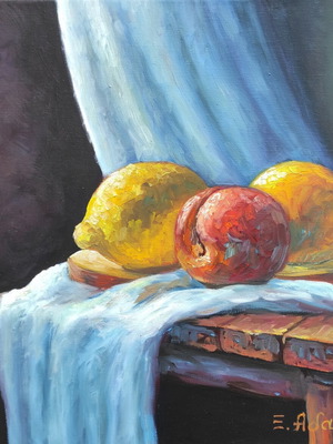 Oil painting on canvas 30x30 "Atheati Matia" by Xenia Adamidou